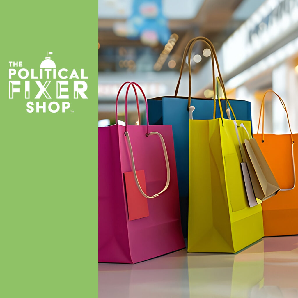Vivid shopping bags gathered